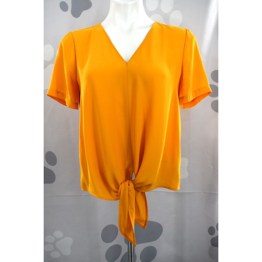 Madewell Novel Tie Front Top Short Sleeve V Neck Tungsten Glow Mustard Small